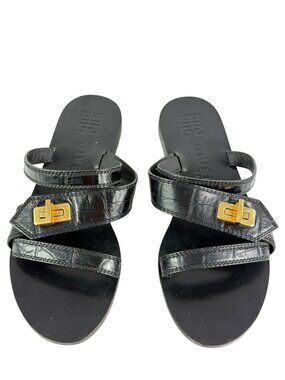GIVENCHY Black Leather Eden Embossed Women's Slide Sandals Italy 37.5 - 7.5US